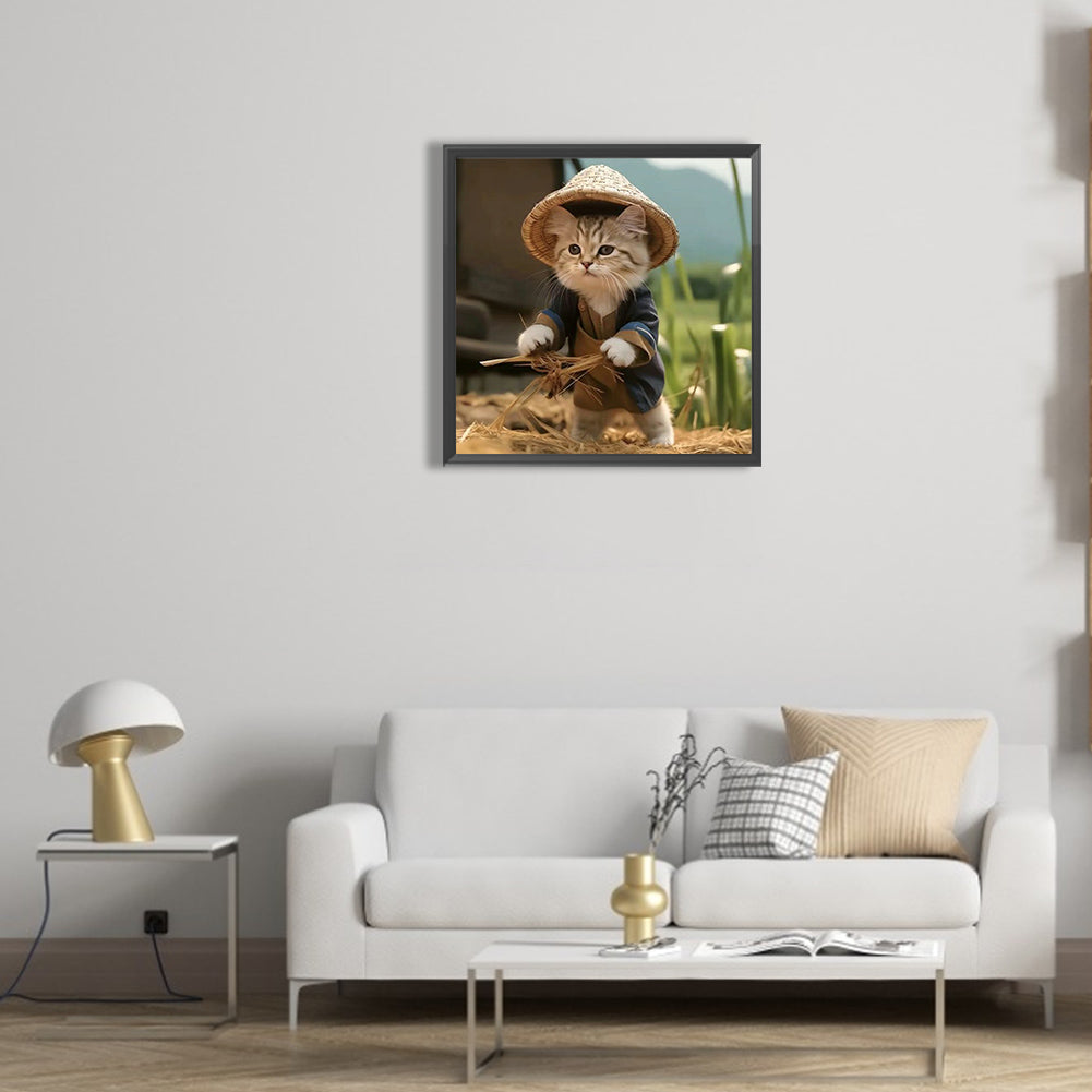 Working Cat - Full Round Drill Diamond Painting 30*30CM