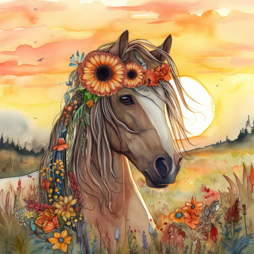 Field Horse - Full Round Drill Diamond Painting 30*30CM