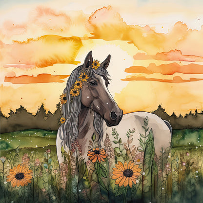 Field Horse - Full Round Drill Diamond Painting 30*30CM