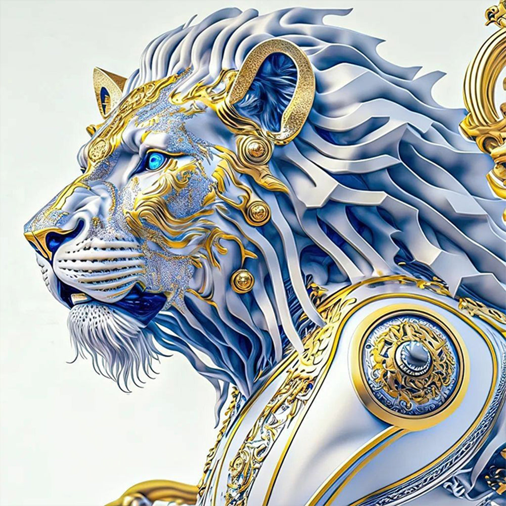 Head Portrait Of Handsome White Lion - Full Round Drill Diamond Painting 30*30CM