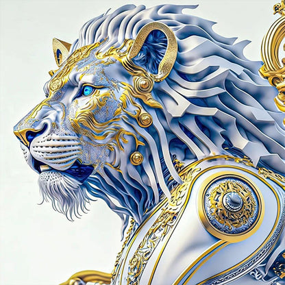 Head Portrait Of Handsome White Lion - Full Round Drill Diamond Painting 30*30CM