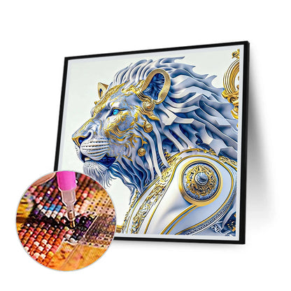 Head Portrait Of Handsome White Lion - Full Round Drill Diamond Painting 30*30CM