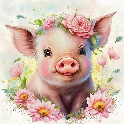 Flower And Pig - Full Round Drill Diamond Painting 30*30CM
