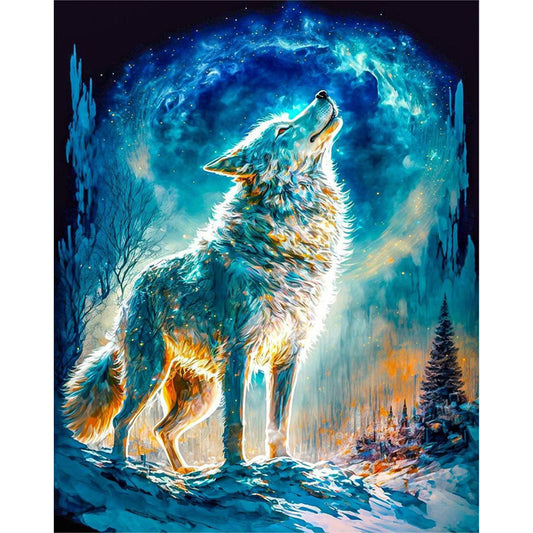 Howling Wolf On Snowy Night - Full Round Drill Diamond Painting 30*40CM