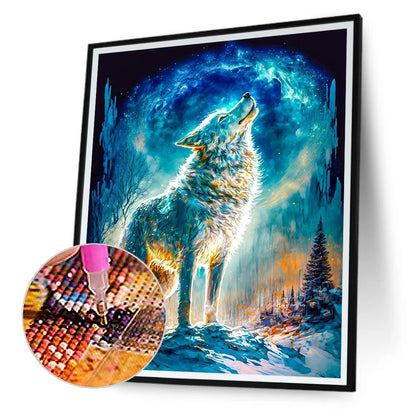Howling Wolf On Snowy Night - Full Round Drill Diamond Painting 30*40CM