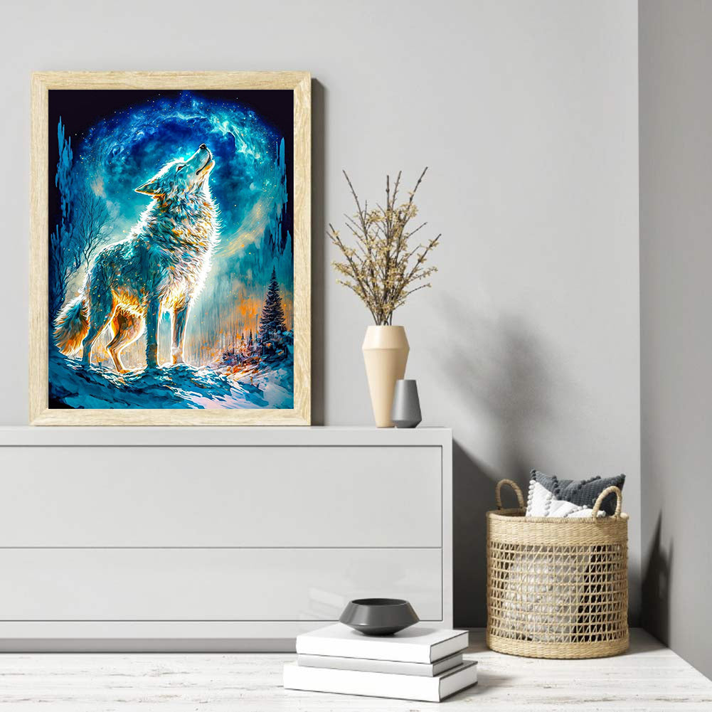 Howling Wolf On Snowy Night - Full Round Drill Diamond Painting 30*40CM