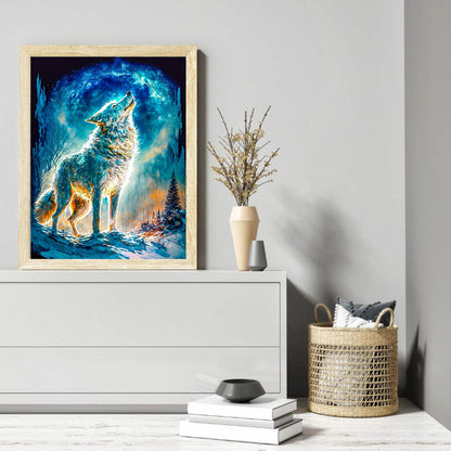 Howling Wolf On Snowy Night - Full Round Drill Diamond Painting 30*40CM