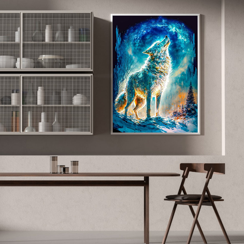 Howling Wolf On Snowy Night - Full Round Drill Diamond Painting 30*40CM