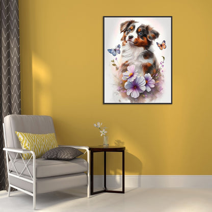 Dog In Flowers - Full Round Drill Diamond Painting 30*40CM