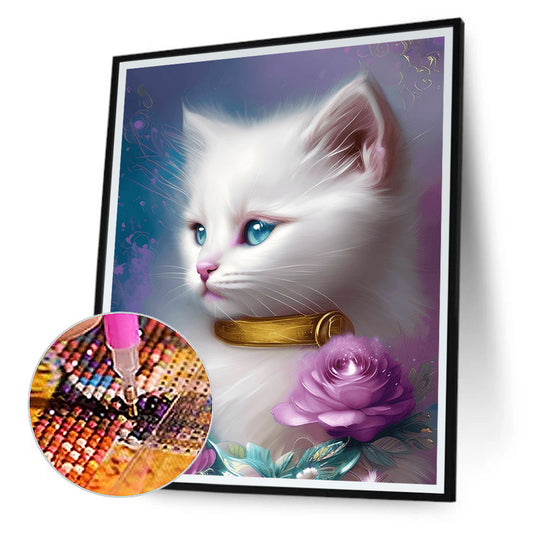Gentle White Cat - Full Round Drill Diamond Painting 30*40CM
