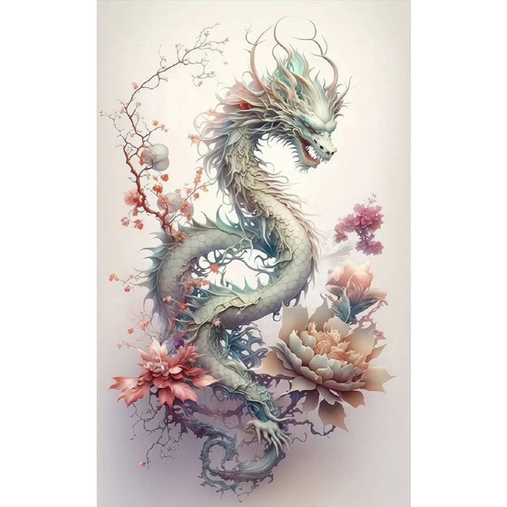 Dragon And Flower - Full Square Drill Diamond Painting 30*50CM