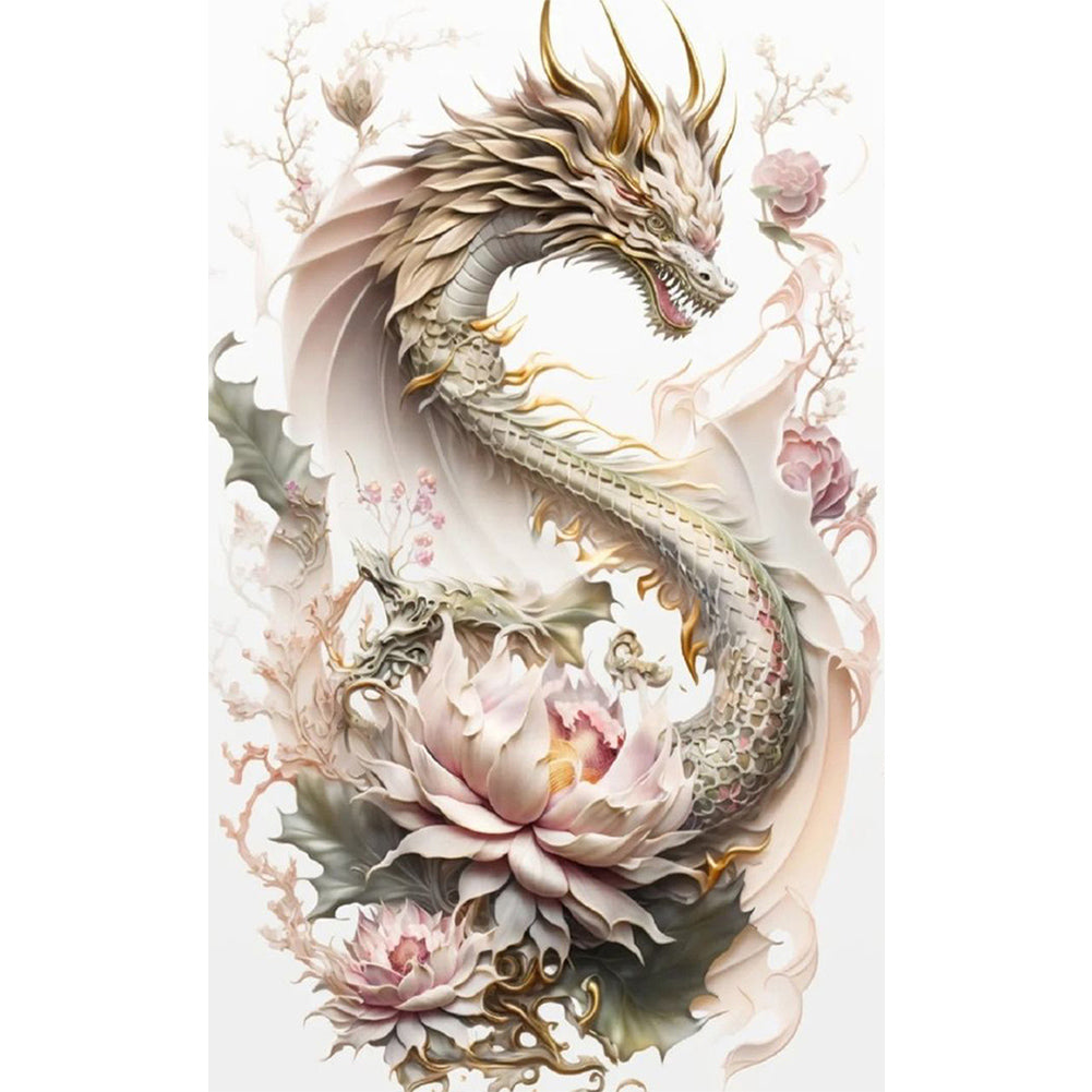 Dragon And Flower - Full Square Drill Diamond Painting 30*50CM