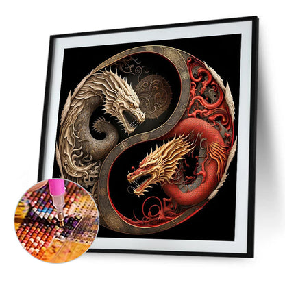 Double Dragon Yin Yang - Full Square Drill Diamond Painting 40*40CM