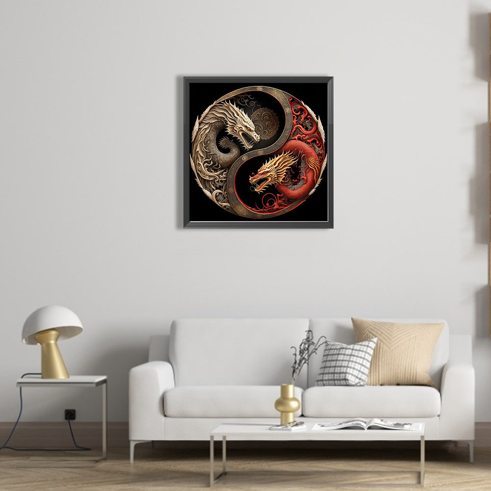 Double Dragon Yin Yang - Full Square Drill Diamond Painting 40*40CM