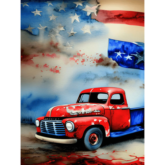 Independence Day Retro Vintage Car - Full Round Drill Diamond Painting 30*40CM