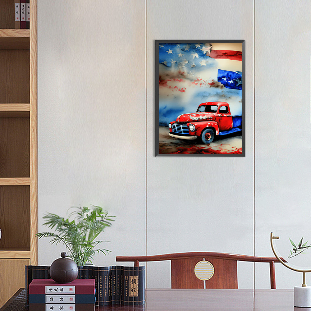 Independence Day Retro Vintage Car - Full Round Drill Diamond Painting 30*40CM