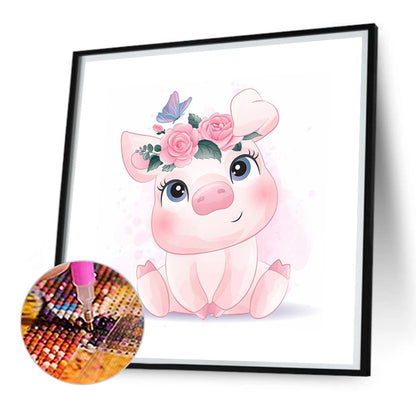 Piggy With Flowers - Full Square Drill Diamond Painting 30*30CM
