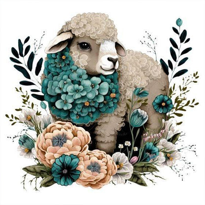 Flowers And Black Sheep - Full Round Drill Diamond Painting 30*30CM