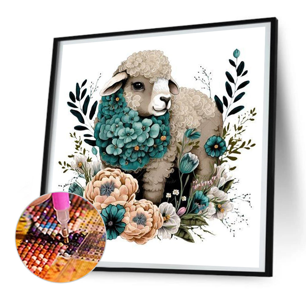 Flowers And Black Sheep - Full Round Drill Diamond Painting 30*30CM
