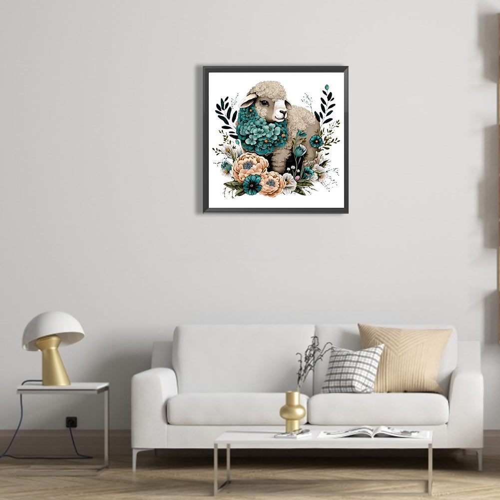 Flowers And Black Sheep - Full Round Drill Diamond Painting 30*30CM