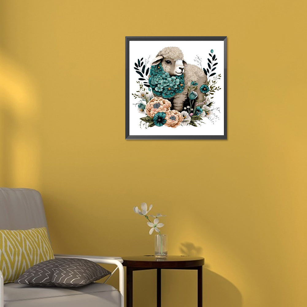 Flowers And Black Sheep - Full Round Drill Diamond Painting 30*30CM