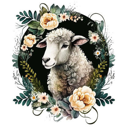 Flowers And White Sheep - Full Round Drill Diamond Painting 30*30CM