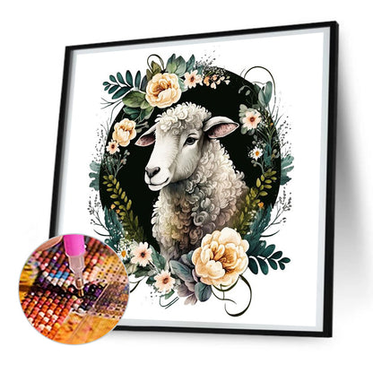 Flowers And White Sheep - Full Round Drill Diamond Painting 30*30CM