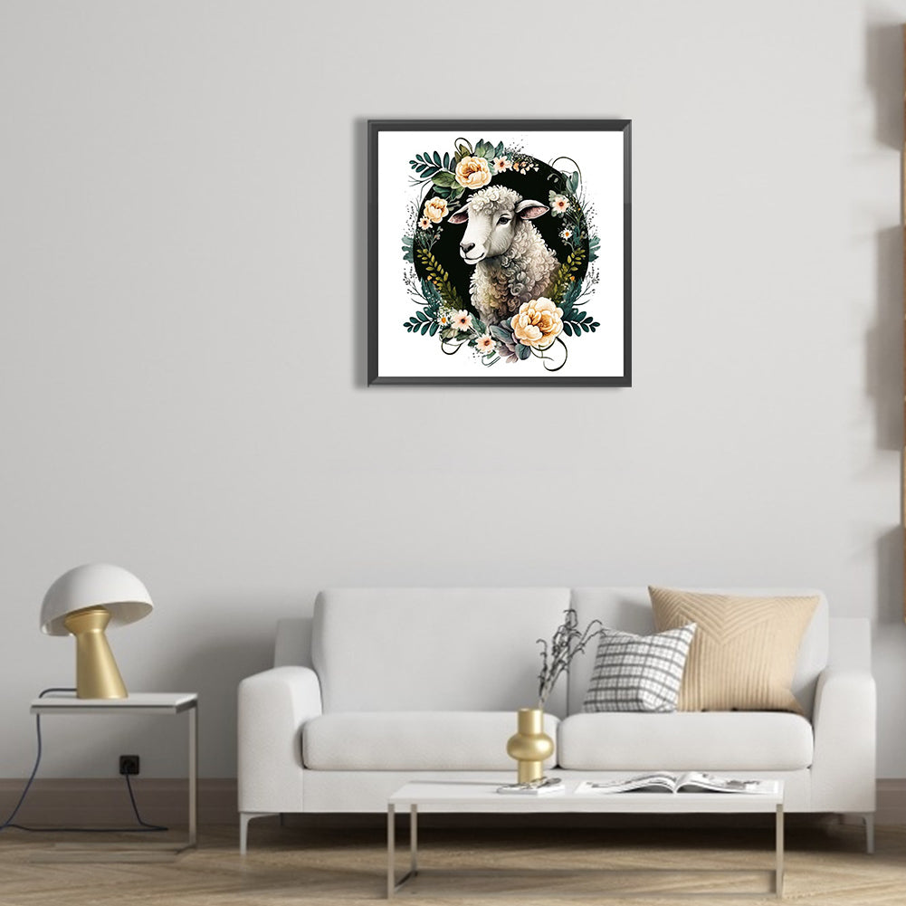 Flowers And White Sheep - Full Round Drill Diamond Painting 30*30CM