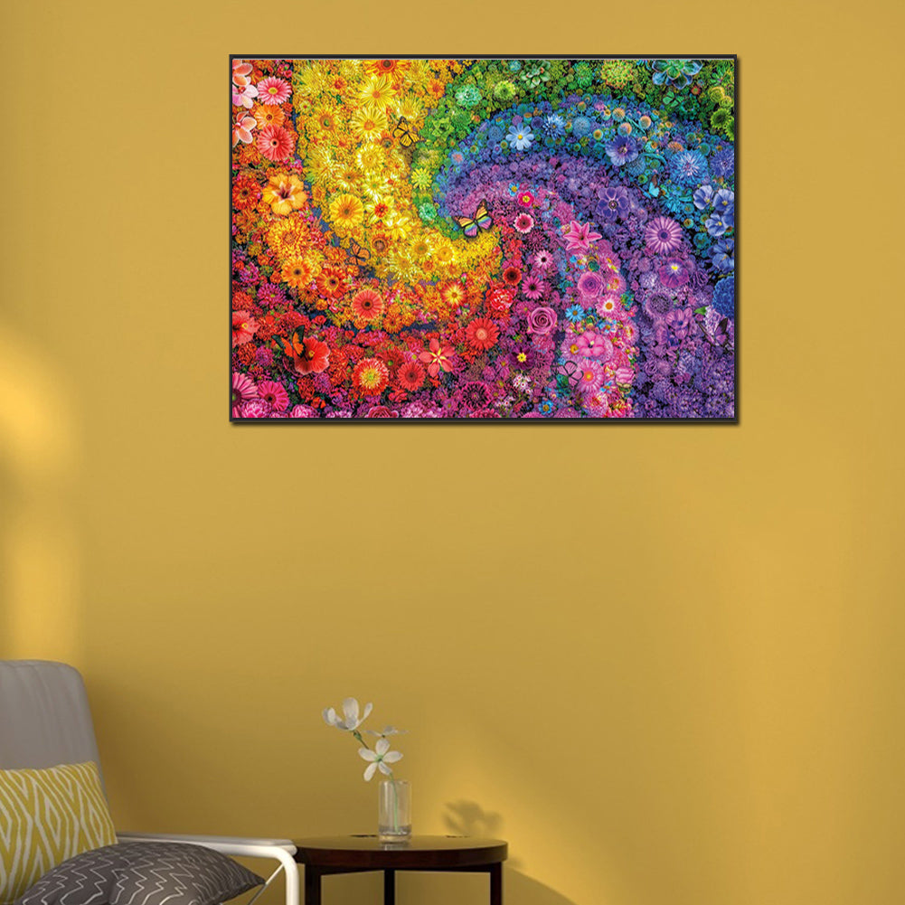 Rainbow Swirl Flowers - Full Square Drill Diamond Painting 70*50CM