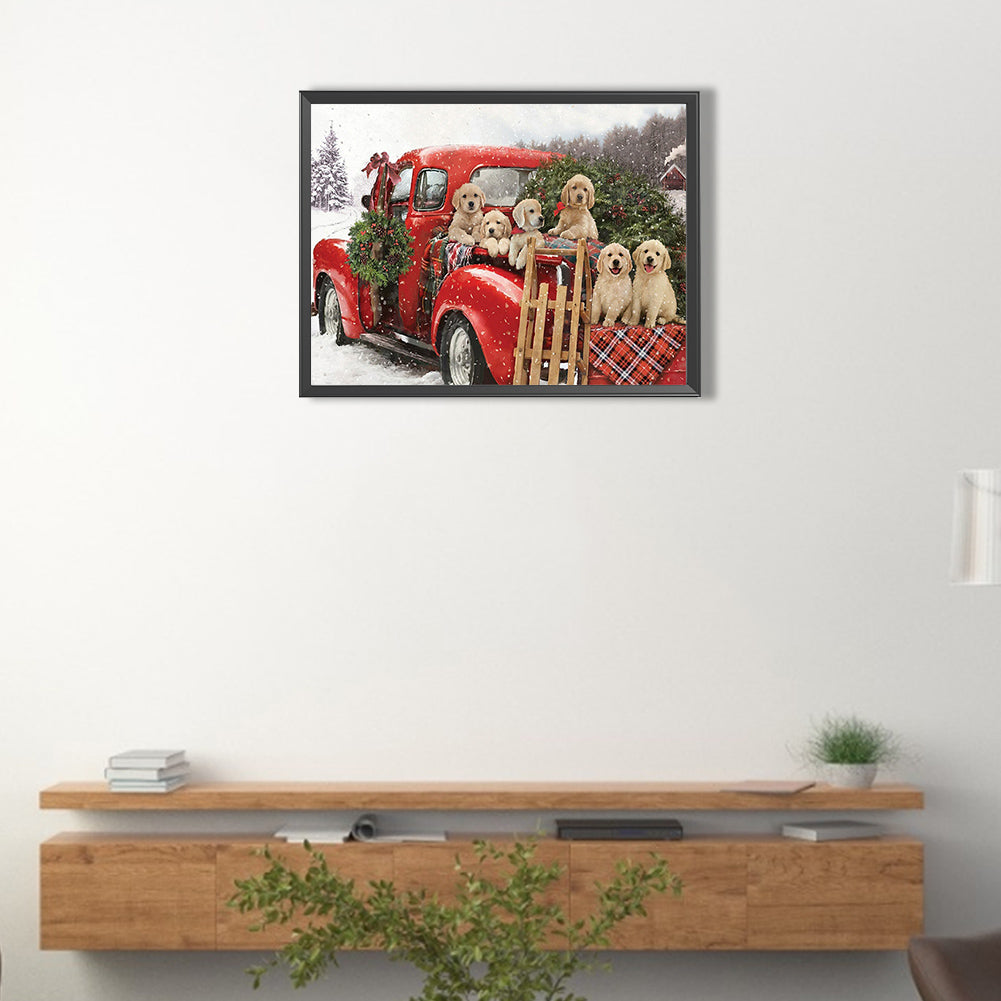 Golden Retriever On Truck - Full Square Drill Diamond Painting 40*30CM