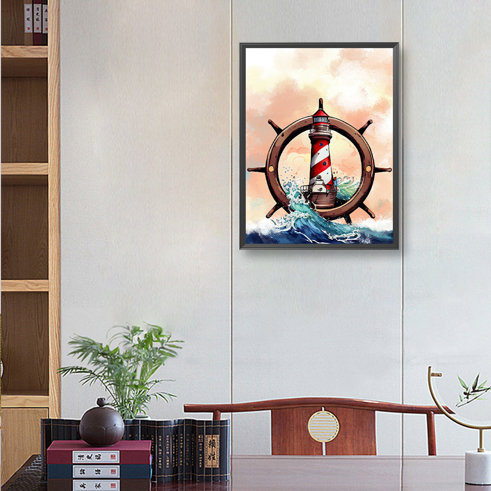 Wheel Lighthouse - Full Round Drill Diamond Painting 30*40CM