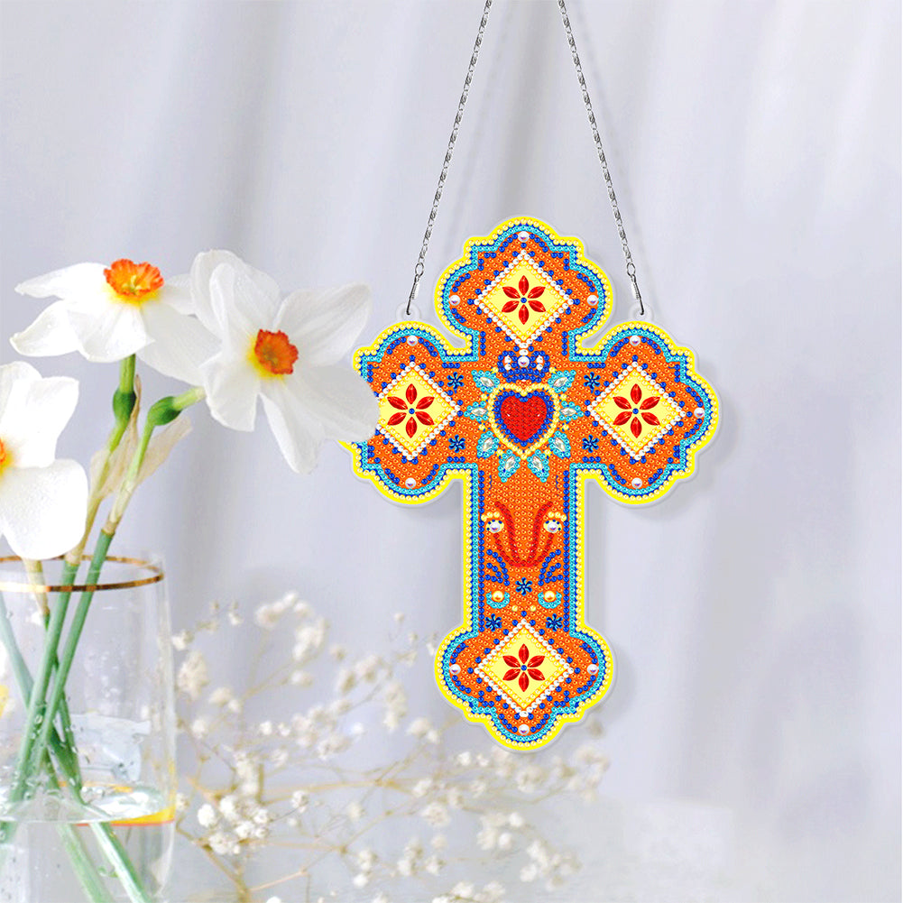 DIY Diamond Mosaic Pendant Artwork 5D With Light Strip Cross Handmade Girls Gift