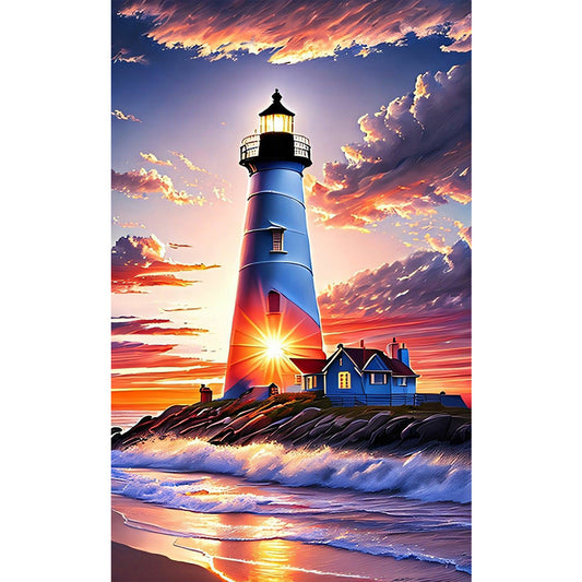 Cross Sea Lighthouse - Full Round Drill Diamond Painting 30*50CM