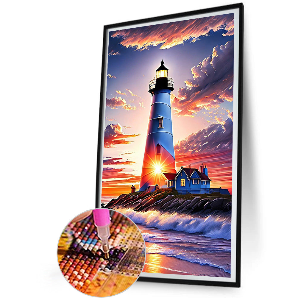 Cross Sea Lighthouse - Full Round Drill Diamond Painting 30*50CM