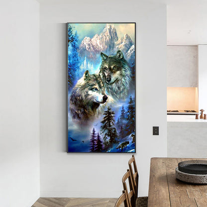 Snow Mountain Wolf - Full Round Drill Diamond Painting 40*70CM