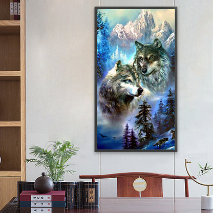 Snow Mountain Wolf - Full Round Drill Diamond Painting 40*70CM