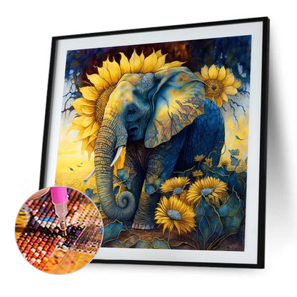 Elephant Among Sunflowers - Full Square Drill Diamond Painting 40*40CM