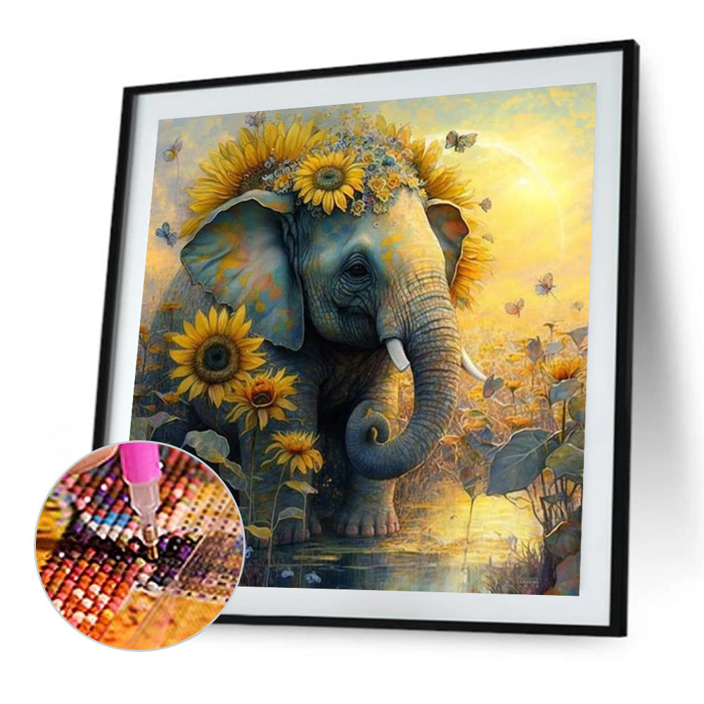 Elephant Among Sunflowers - Full Square Drill Diamond Painting 40*40CM