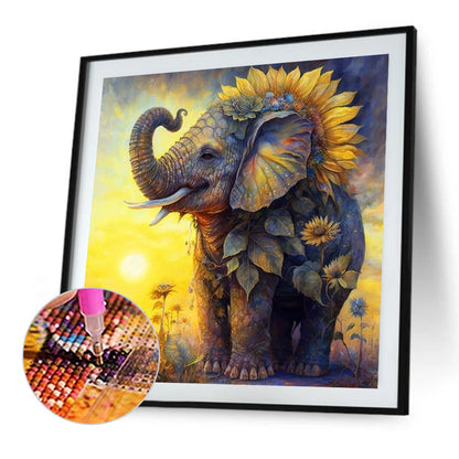 Elephant Among Sunflowers - Full Square Drill Diamond Painting 40*40CM