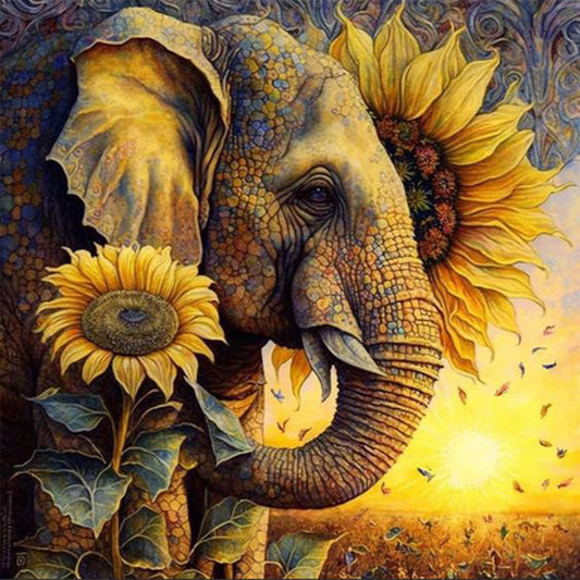 Elephant Among Sunflowers - Full Square Drill Diamond Painting 40*40CM