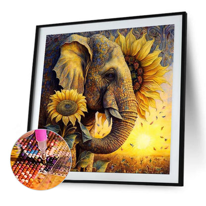 Elephant Among Sunflowers - Full Square Drill Diamond Painting 40*40CM