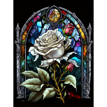 Blooming Rose Glass Painting - Full Round Drill Diamond Painting 30*40CM