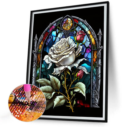 Blooming Rose Glass Painting - Full Round Drill Diamond Painting 30*40CM