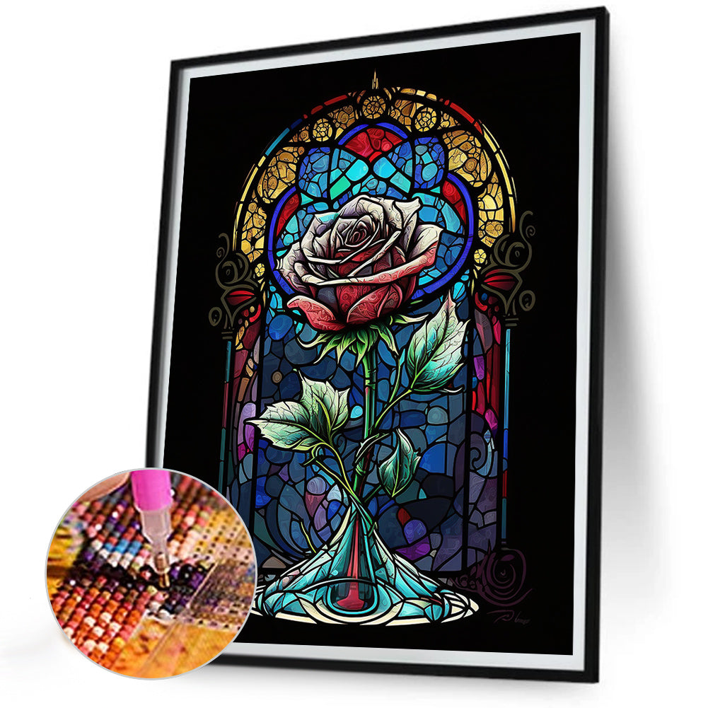 Blooming Rose Glass Painting - Full Round Drill Diamond Painting 30*40CM