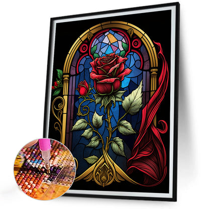 Blooming Rose Glass Painting - Full Round Drill Diamond Painting 30*40CM