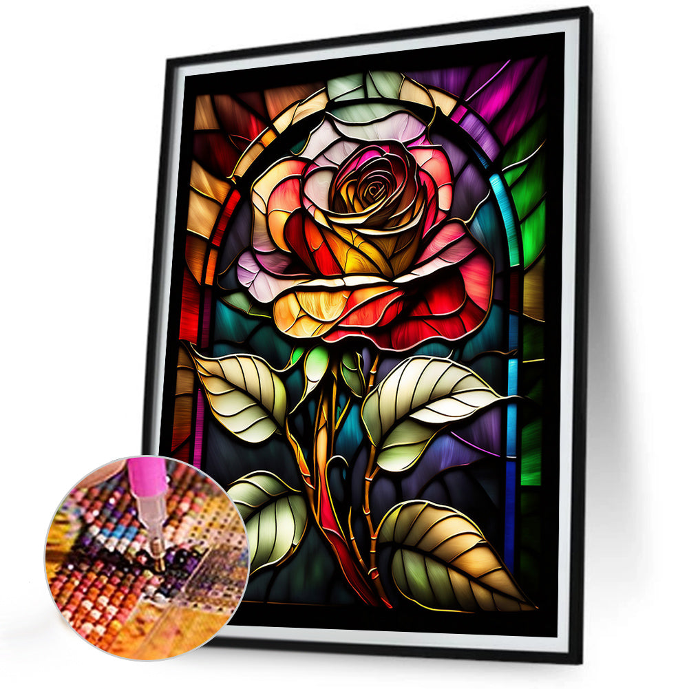 Blooming Rose Glass Painting - Full Round Drill Diamond Painting 30*40CM