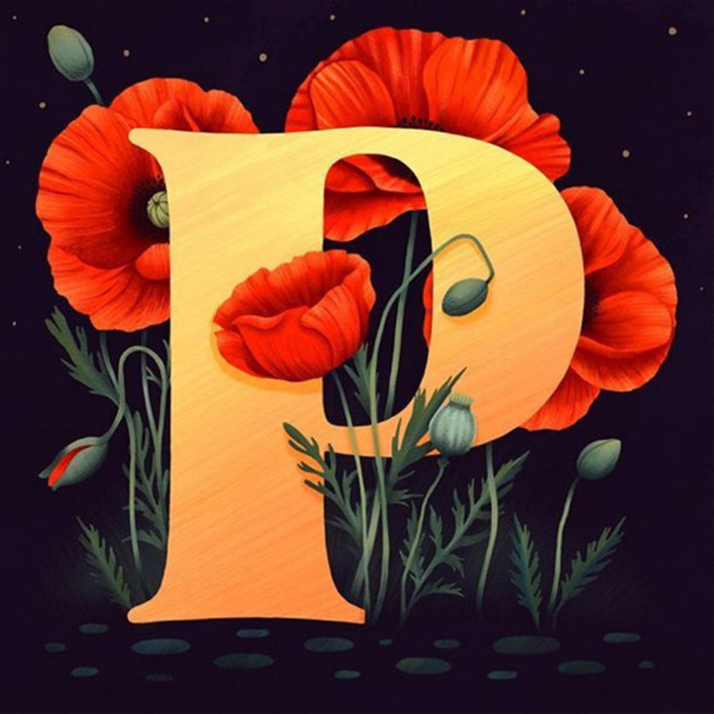 Flower Letter P - Full Square Drill Diamond Painting 40*40CM