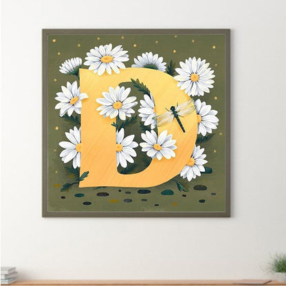 Flower Letter D - Full Square Drill Diamond Painting 40*40CM
