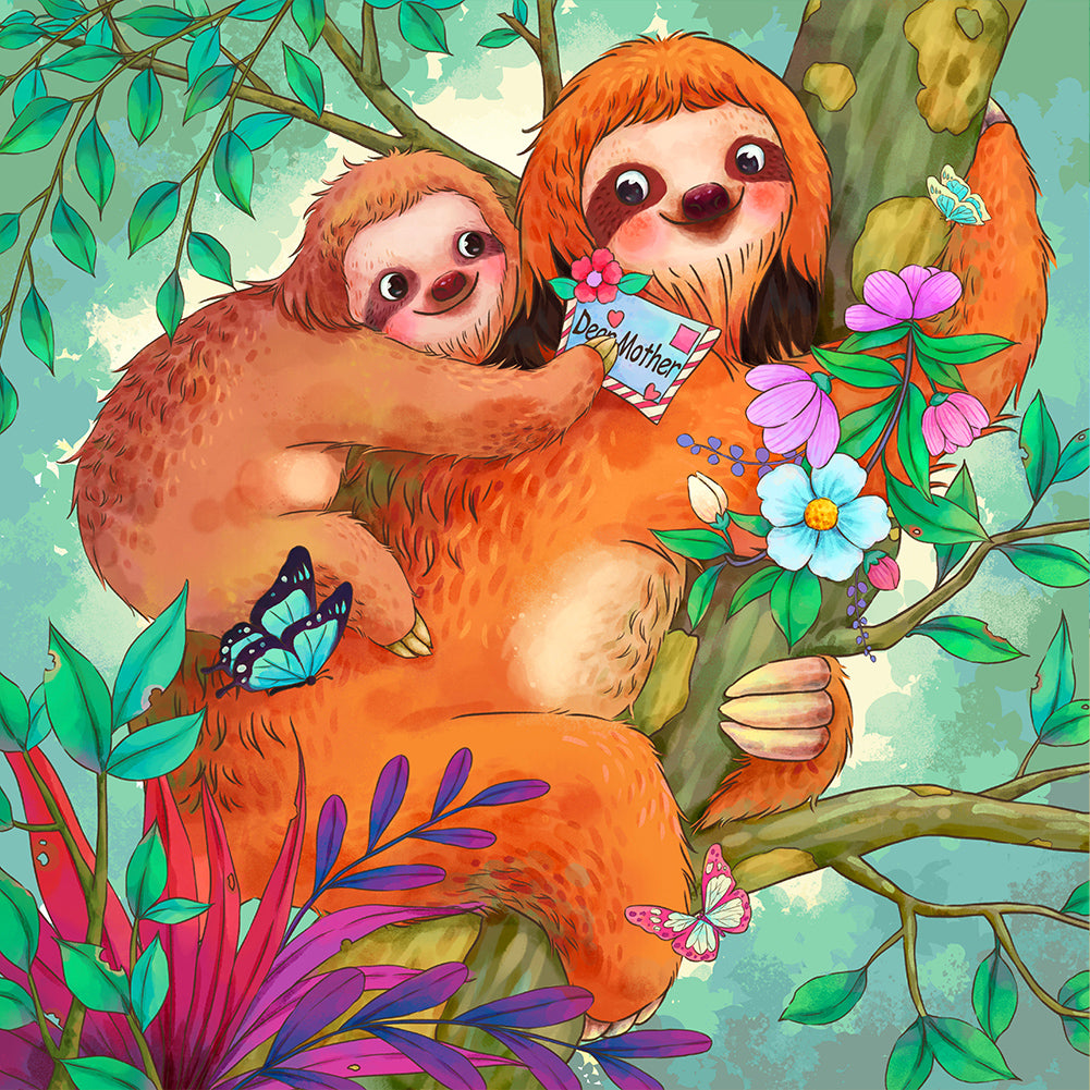 Sloth Mother And Child - Full Round Drill Diamond Painting 30*30CM