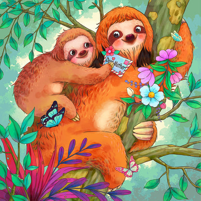 Sloth Mother And Child - Full Round Drill Diamond Painting 30*30CM